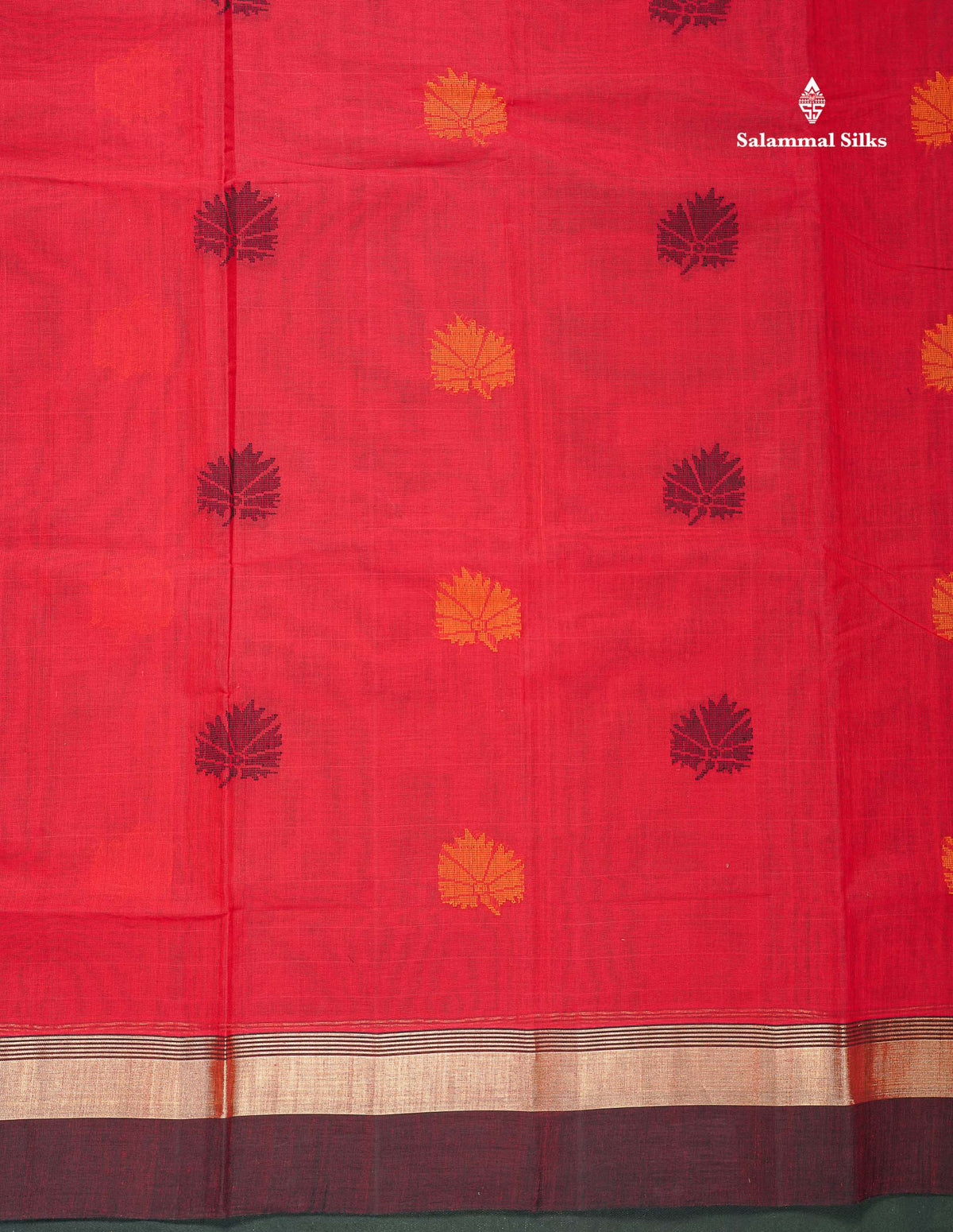 Handloom Pure Cotton Saree -  Dual Tone Red Colour Body With Contrast Black Blouse