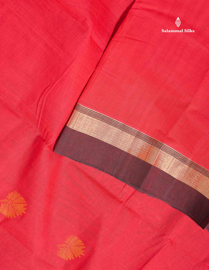 Handloom Pure Cotton Saree -  Dual Tone Red Colour Body With Contrast Black Blouse
