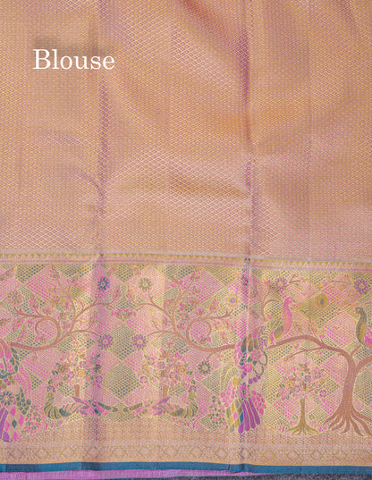 Beautiful Light Pink Tissue Menakari Work Bridal Pure Kanjivaram Silk Saree With Fancy Border