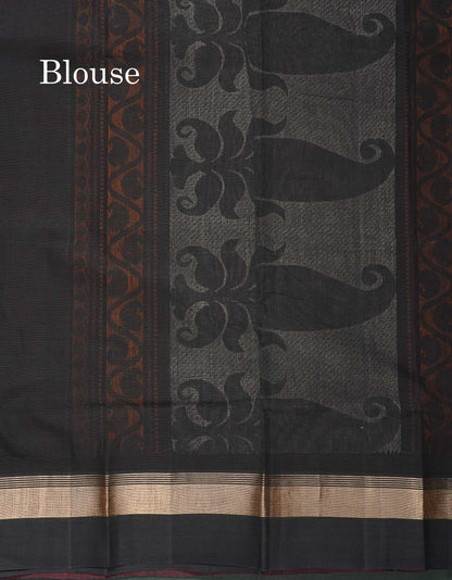 Handloom Pure Cotton Saree -  Dual Tone Red Colour Body With Contrast Black Blouse
