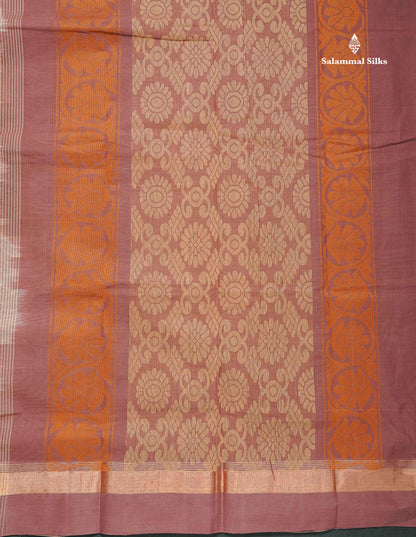 Handloom Pure Cotton Saree -  Beige Colour Body With Contrast Chocolate Brown Blouse
