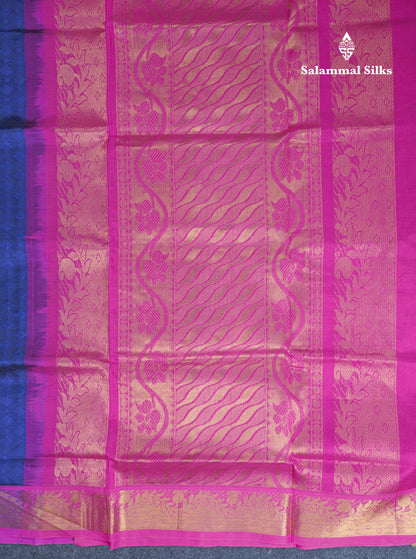 Royal Blue Pure Silk Cotton Saree With Contrast Magenta Pink Blouse