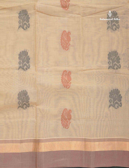Handloom Pure Cotton Saree -  Beige Colour Body With Contrast Chocolate Brown Blouse