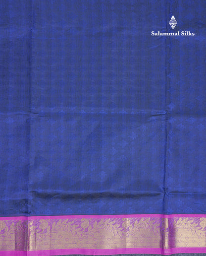 Royal Blue Pure Silk Cotton Saree With Contrast Magenta Pink Blouse