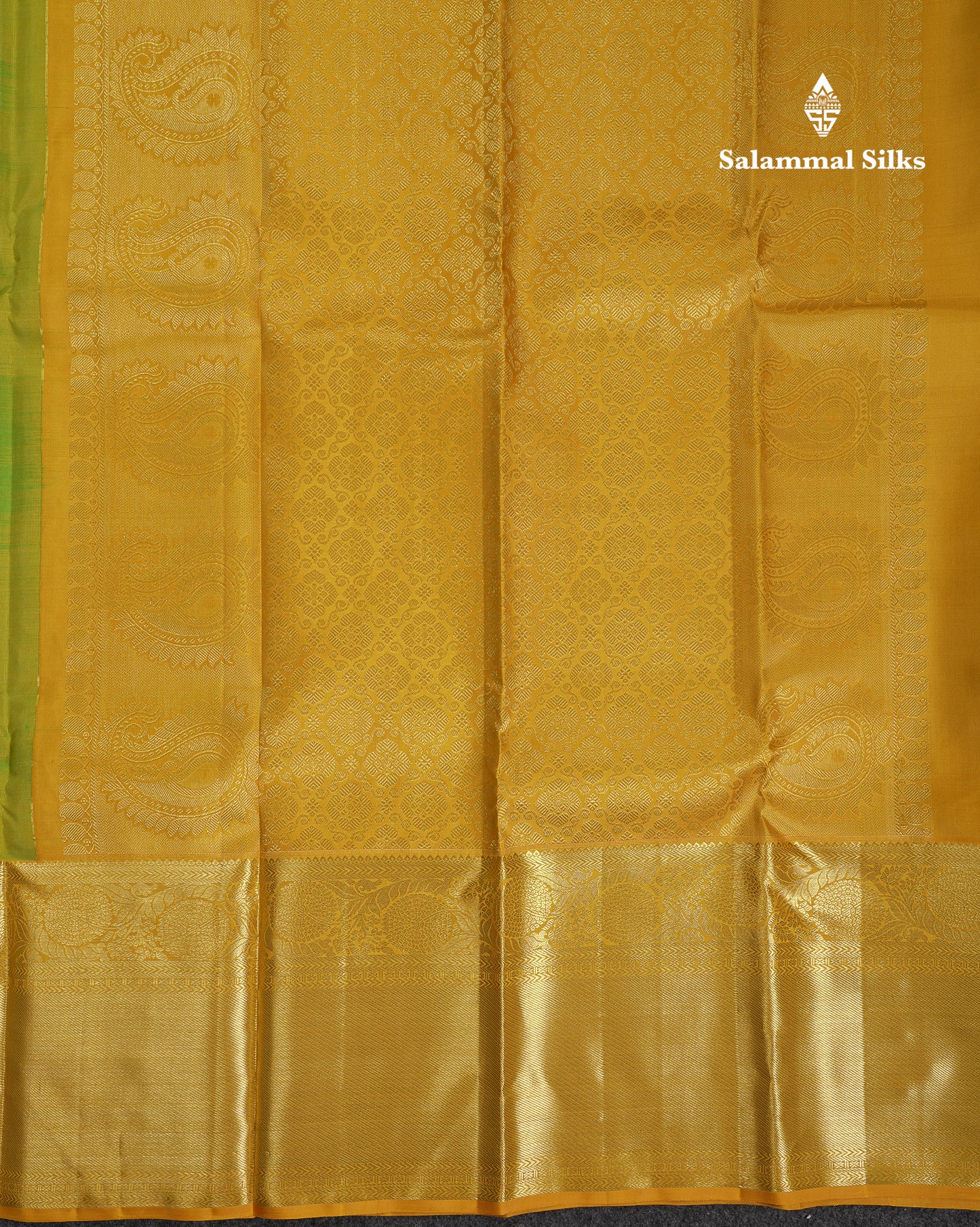 Beautiful Sapphire Green Bridal Pure Kanjivaram Silk Saree With Contrast Yellow Traditional Evening Morning Border