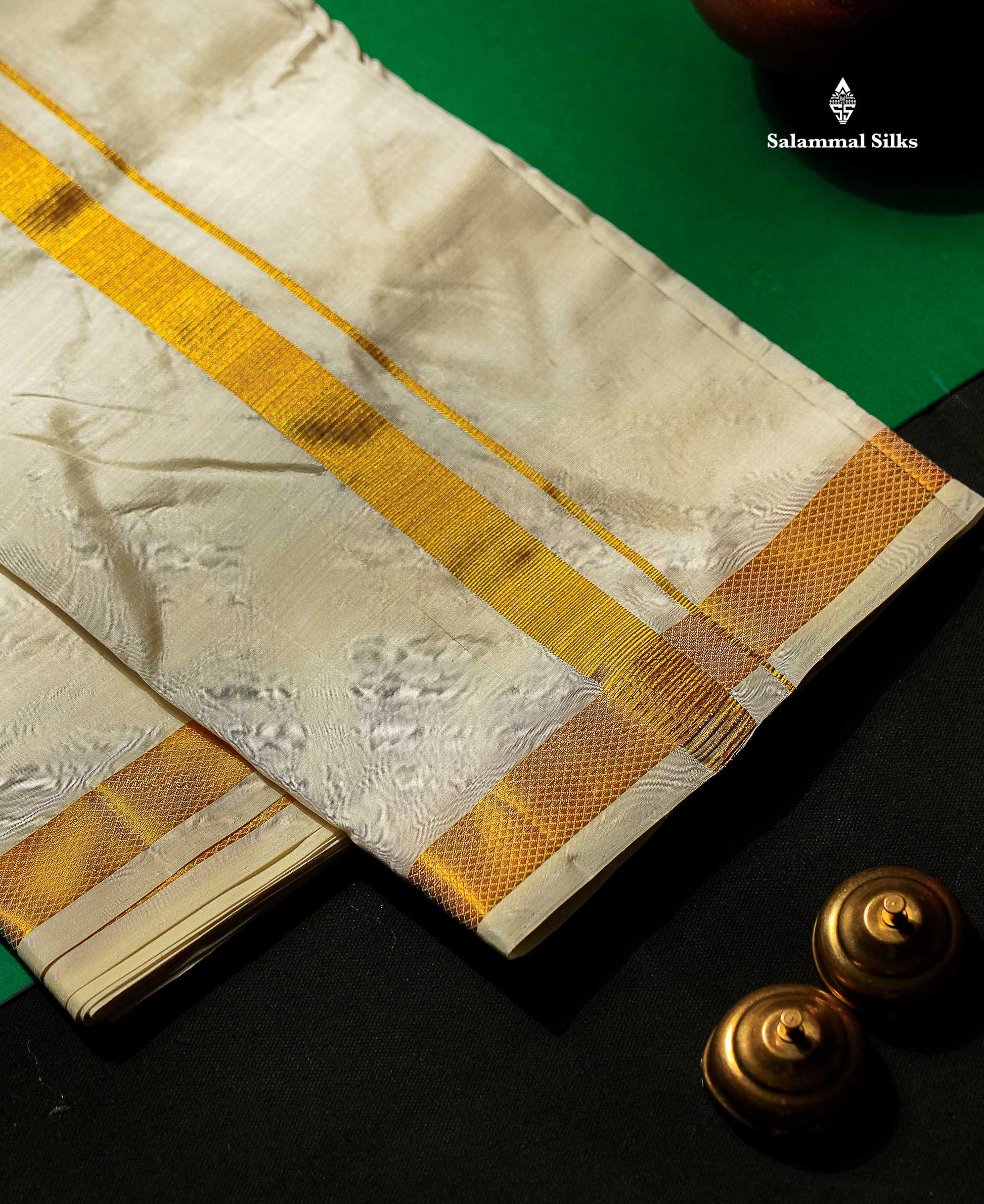 Pure Mix Dhoti - Cream White With Gold Zari Border | 8 Muzham 