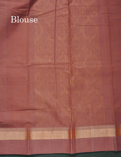 Handloom Pure Cotton Saree -  Beige Colour Body With Contrast Chocolate Brown Blouse