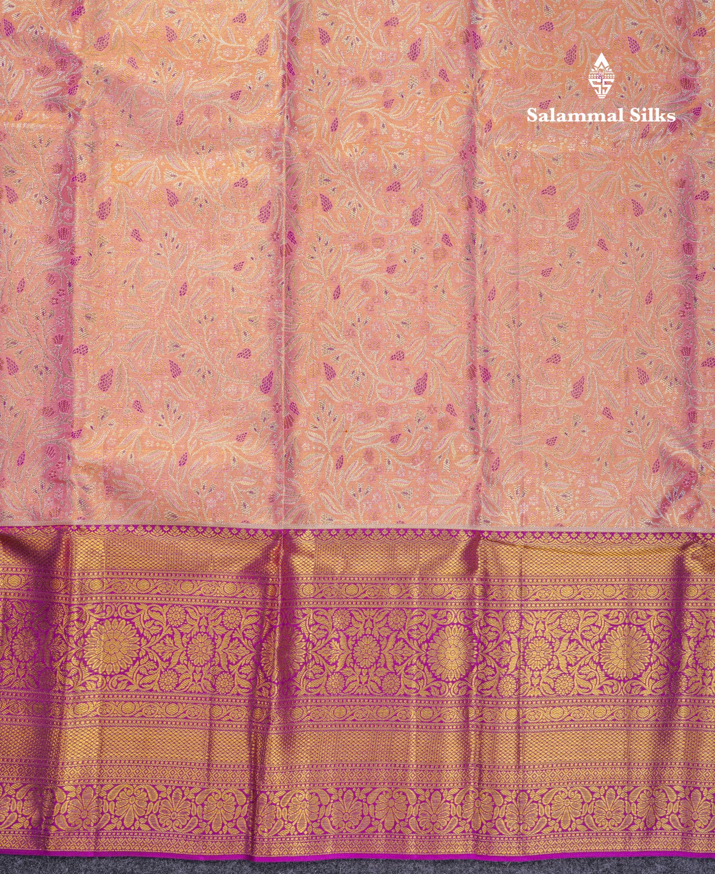 Beautiful Light Pink Tissue Bridal Pure Kanjivaram Silk Saree With Contrast Vadamalli Traditional Evening Morning Border