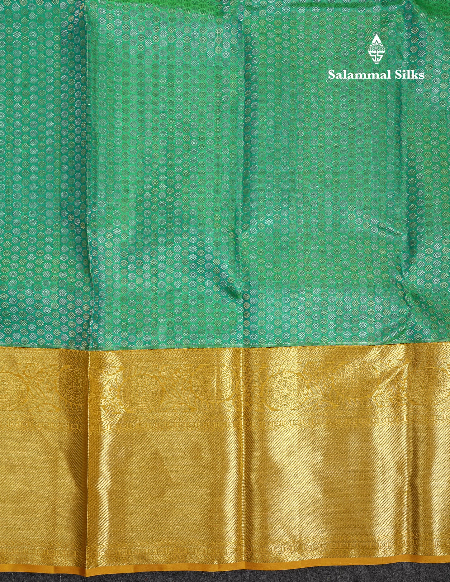 Beautiful Sapphire Green Bridal Pure Kanjivaram Silk Saree With Contrast Yellow Traditional Evening Morning Border