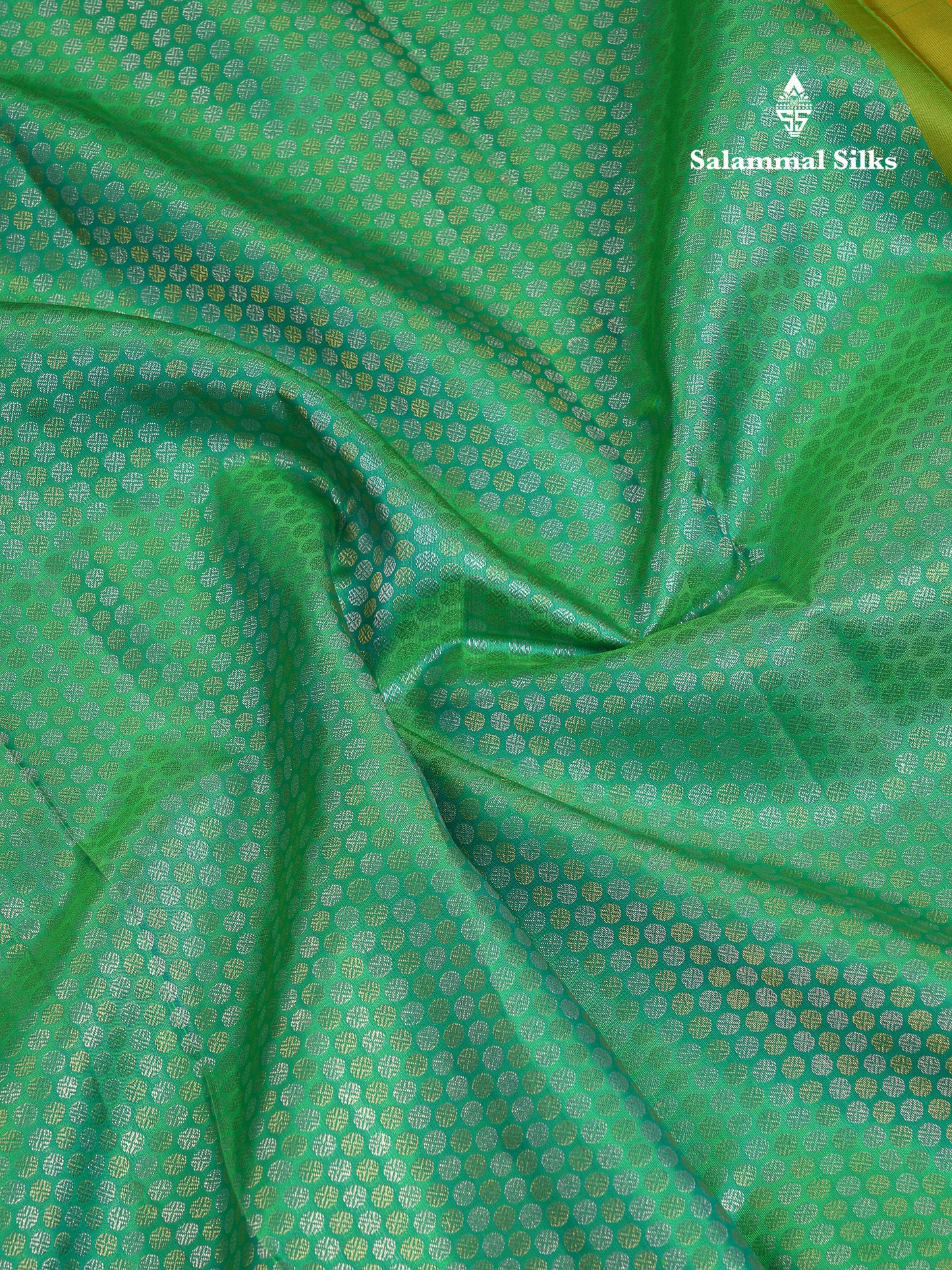 Beautiful Sapphire Green Bridal Pure Kanjivaram Silk Saree With Contrast Yellow Traditional Evening Morning Border