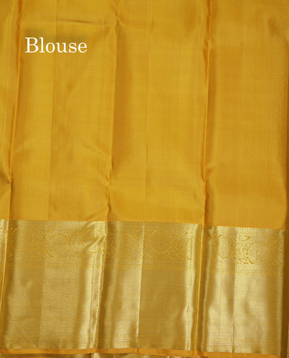 Beautiful Sapphire Green Bridal Pure Kanjivaram Silk Saree With Contrast Yellow Traditional Evening Morning Border