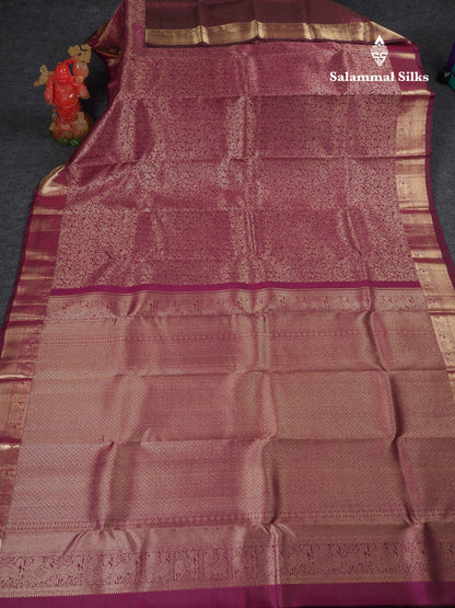 Beautiful Dark Magenta Bridal Pure Kanjivaram Silk Saree With Traditional Medium Border