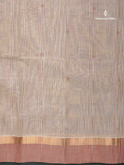 Handloom Pure Cotton Saree -  Light Beige Colour Body With Contrast Chocolate Brown Blouse