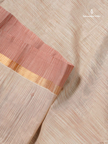 Handloom Pure Cotton Saree -  Light Beige Colour Body With Contrast Chocolate Brown Blouse