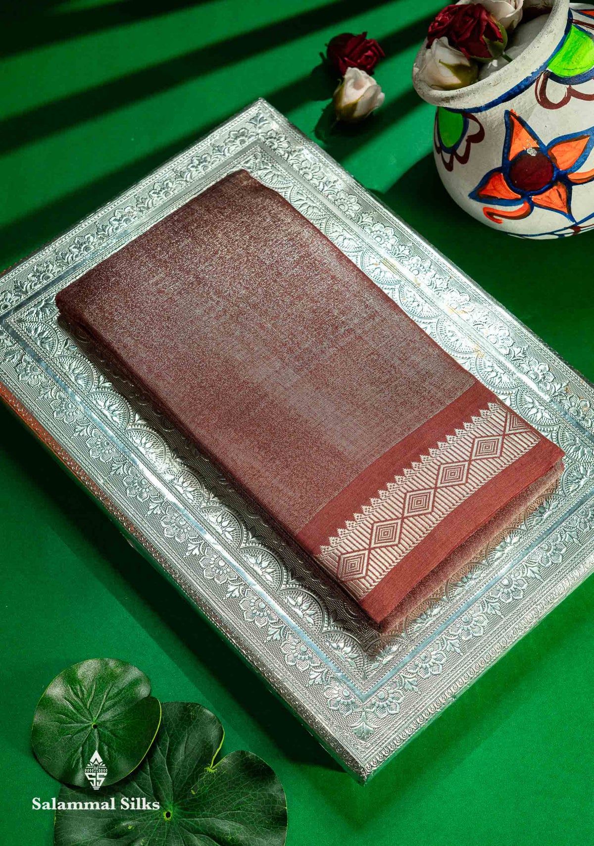 Stunning Maroon Tissue Sungudi Cotton Saree With Small Traditional Silver Zari Border