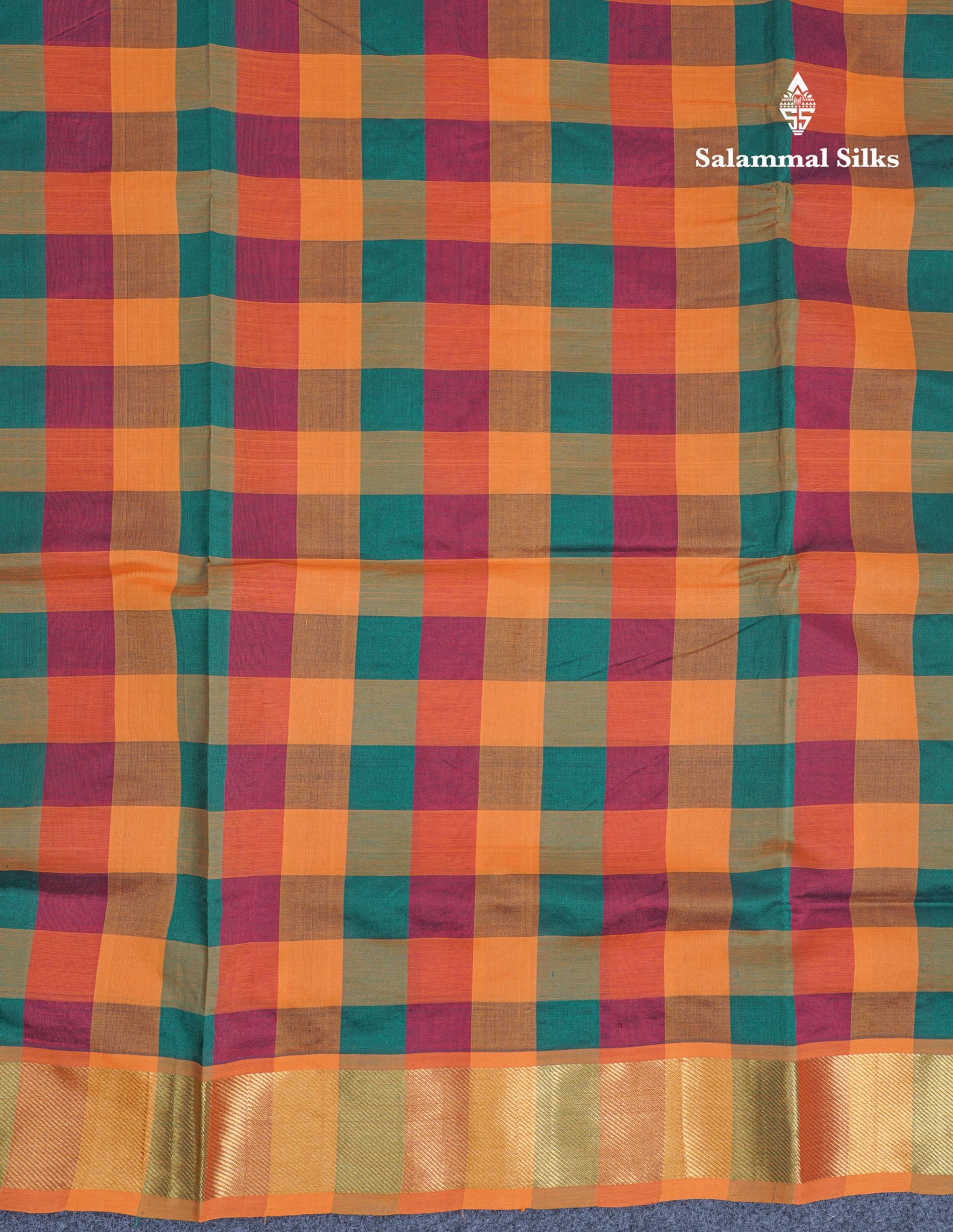 Beautiful Paalum Pazham Checks Handloom Pure Silk Cotton Saree With Contrast Mustard Yellow Blouse