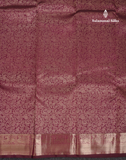 Beautiful Dark Magenta Bridal Pure Kanjivaram Silk Saree With Traditional Medium Border