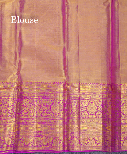 Beautiful Light Pink Tissue Bridal Pure Kanjivaram Silk Saree With Contrast Vadamalli Traditional Evening Morning Border