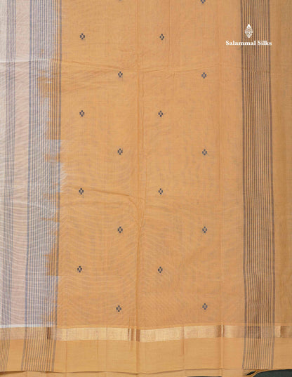 Handloom Pure Cotton Saree -  Light Beige Colour Body With Contrast Chocolate Brown Blouse
