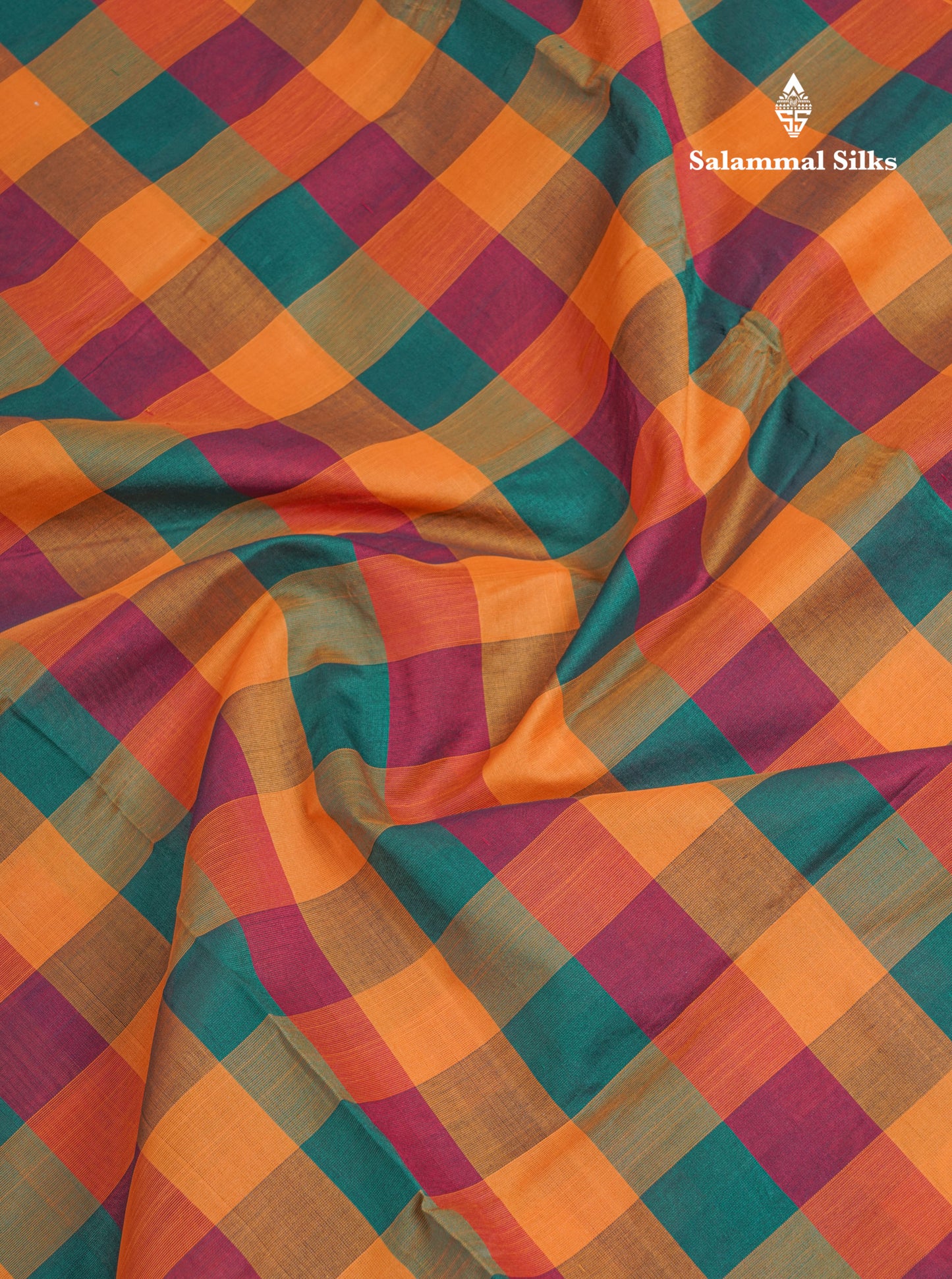 Beautiful Paalum Pazham Checks Handloom Pure Silk Cotton Saree With Contrast Mustard Yellow Blouse