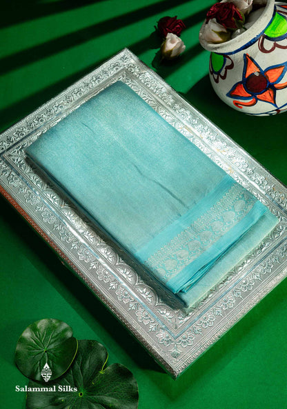 Stunning Pastel Violet Tissue Sungudi Cotton Saree With Small Traditional Silver Zari Border