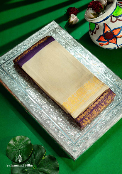 Beautiful Violet Vanasingaram Traditional Sungudi Cotton Saree With Contrast Cream Gap Border
