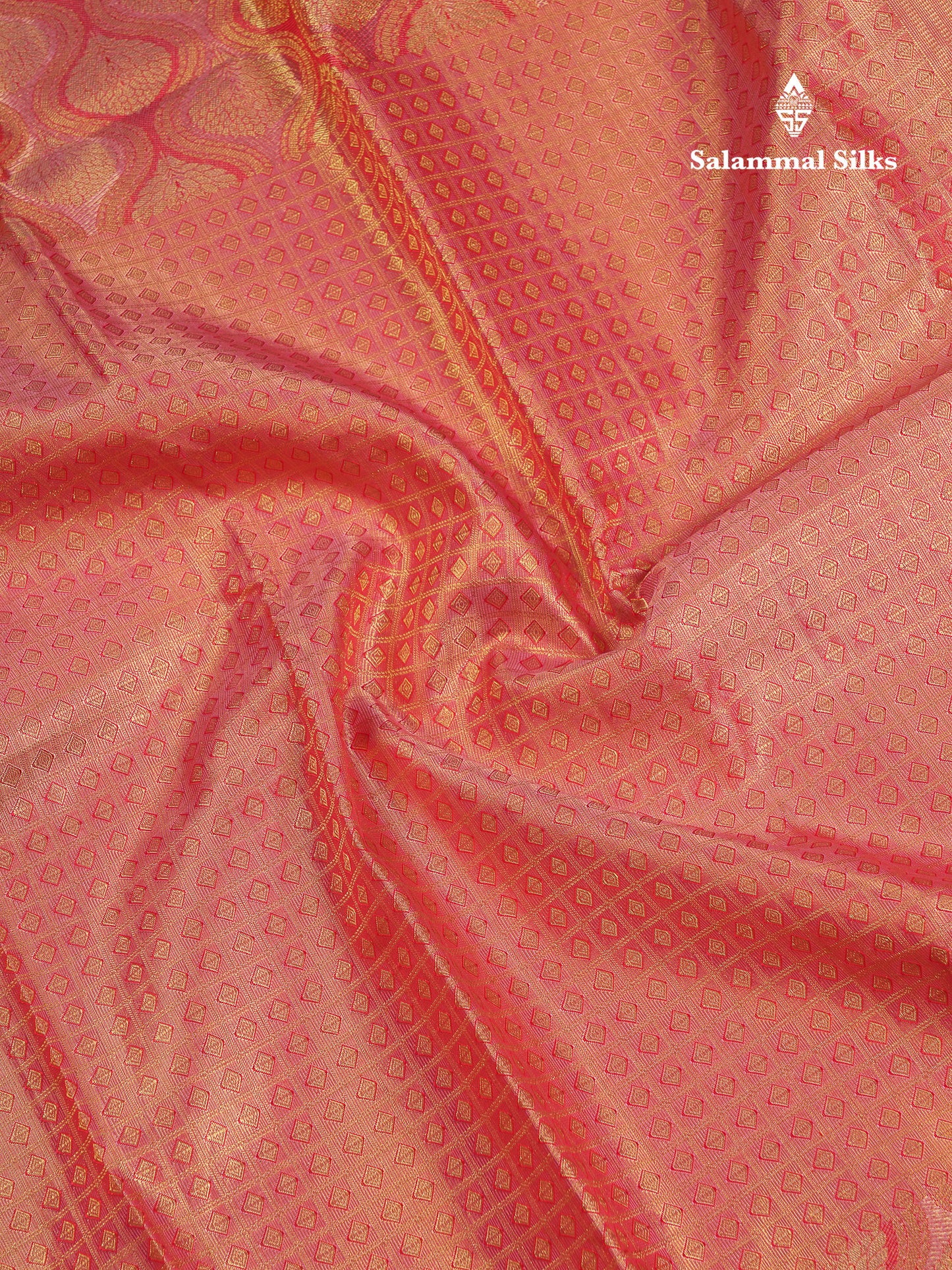 Beautiful Pinkish Peach Small Checks With Butta Tissue Bridal Pure Kanjivaram Silk Saree With Contrast Maroon Border