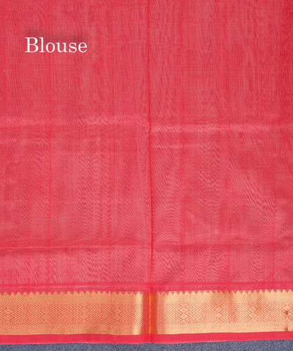 Half White Plain Pure Silk Cotton Saree With Contrast Chilly Red Blouse