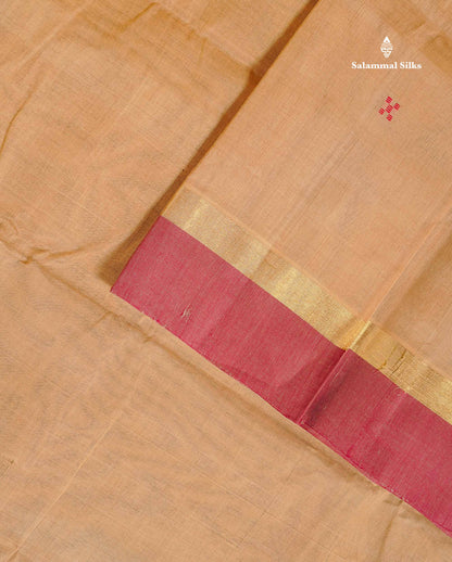 Handloom Pure Cotton Saree - Dark Brown Colour Body With Contrast Mustard Yellow Blouse