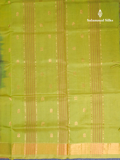 Dark Maroon Pure Silk Cotton Saree With Contrast Parrot Green Blouse