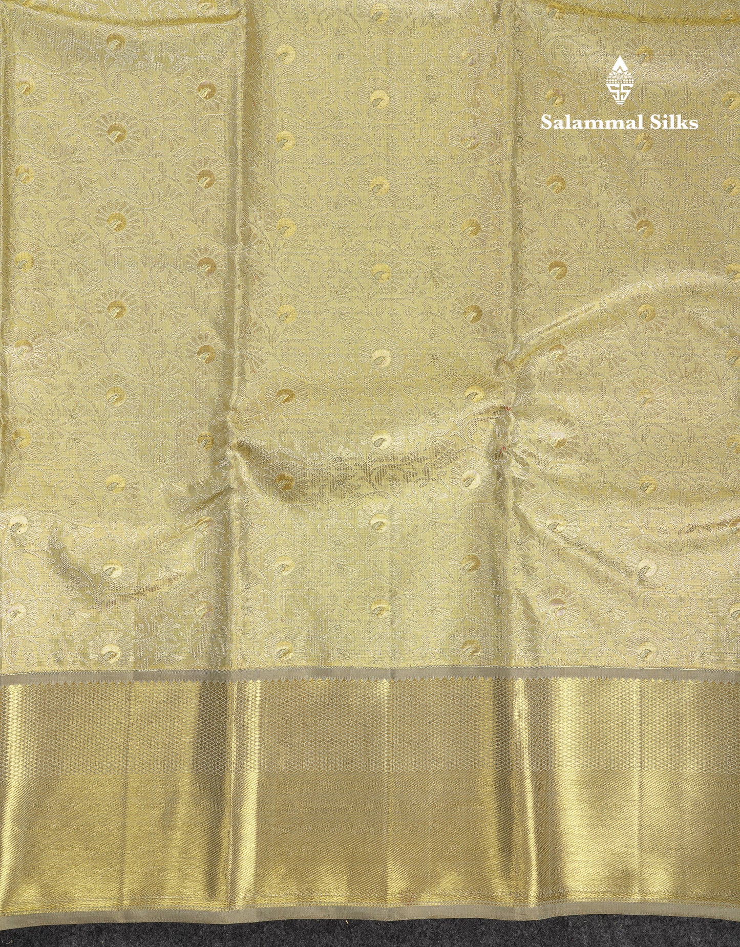 Beautiful Gold Tissue Bridal Pure Kanjivaram Silk Saree With Contrast Grey Traditional Border