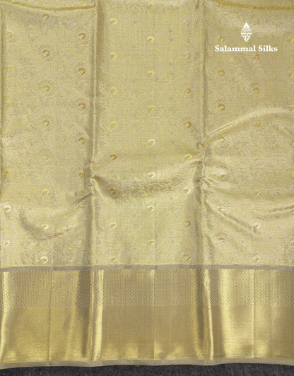 Beautiful Gold Tissue Bridal Pure Kanjivaram Silk Saree With Contrast Grey Traditional Border