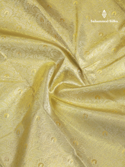 Beautiful Gold Tissue Bridal Pure Kanjivaram Silk Saree With Contrast Grey Traditional Border