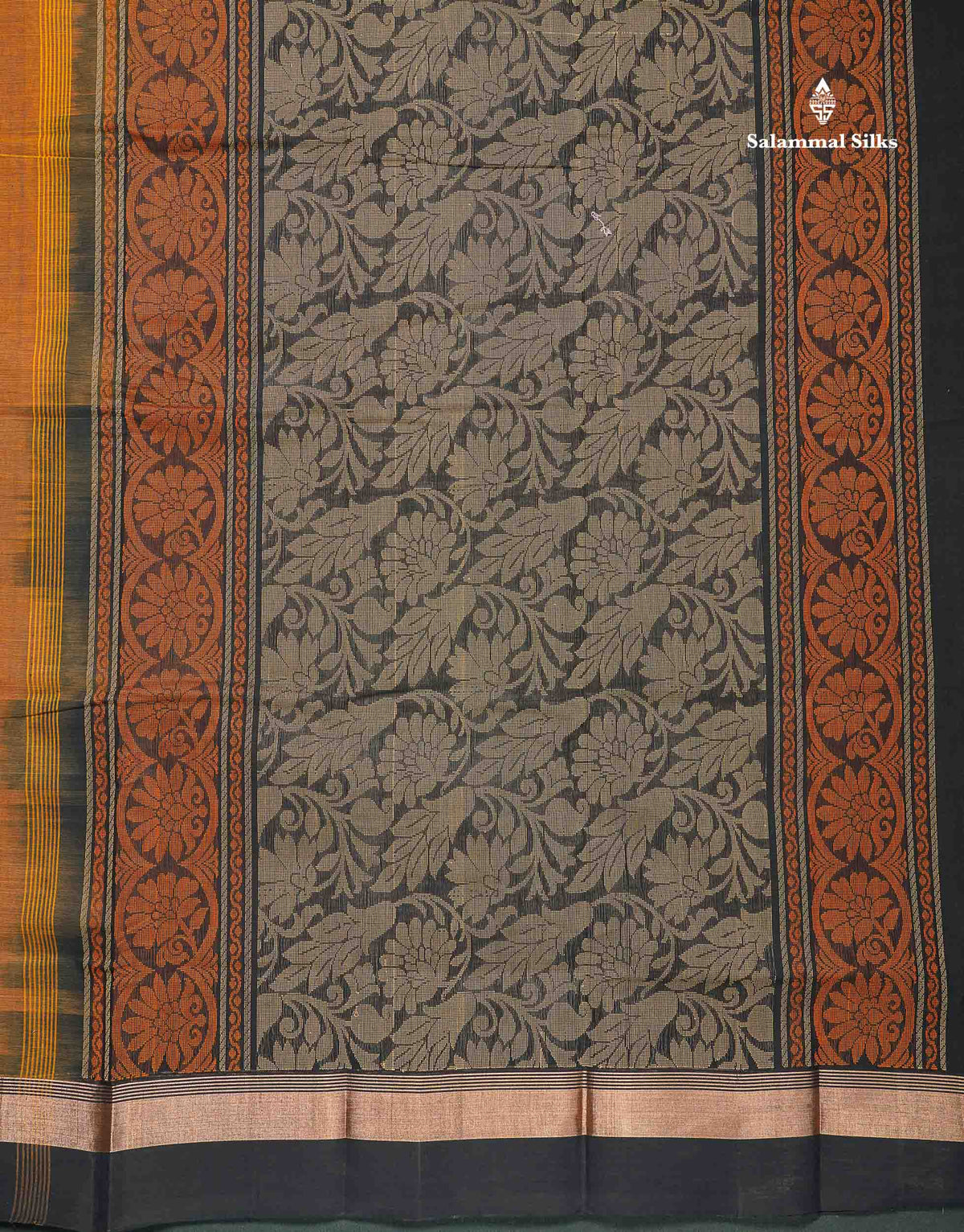 Handloom Pure Cotton Saree -  Mustard Yellow Colour Body With Contrast Black Border