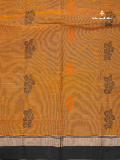 Handloom Pure Cotton Saree -  Mustard Yellow Colour Body With Contrast Black Border