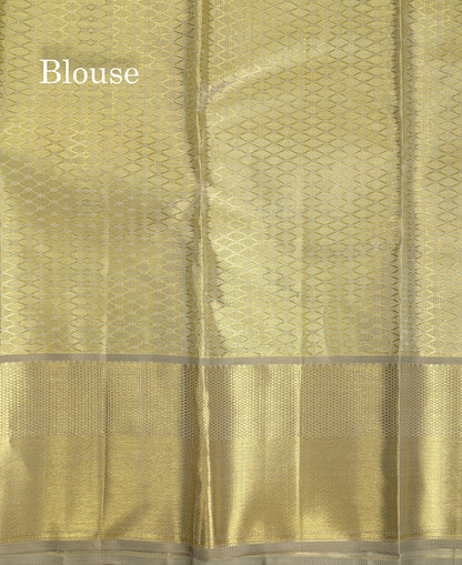 Beautiful Gold Tissue Bridal Pure Kanjivaram Silk Saree With Contrast Grey Traditional Border