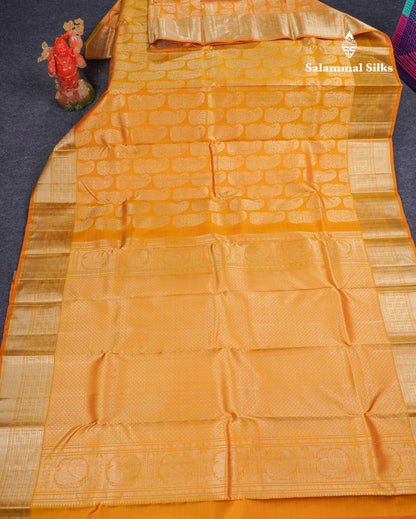 Beautiful Mustard Yellow Bridal Pure Kanjivaram Silk Saree With Traditional Border