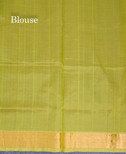 Dark Maroon Pure Silk Cotton Saree With Contrast Parrot Green Blouse