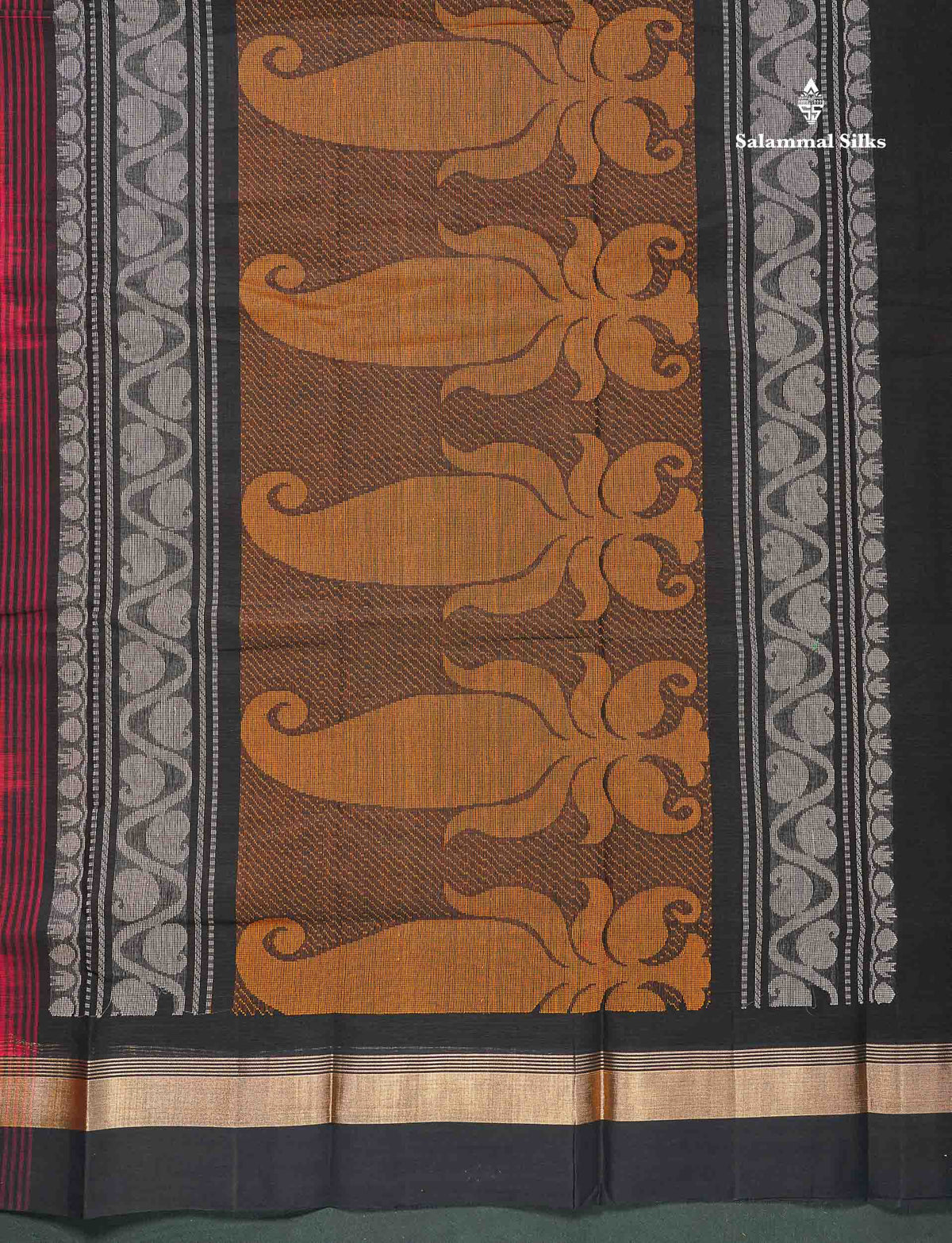 Handloom Pure Cotton Saree -  Dual Tone Red Colour Body With Contrast Black Blouse