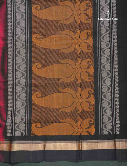 Handloom Pure Cotton Saree -  Dual Tone Red Colour Body With Contrast Black Blouse