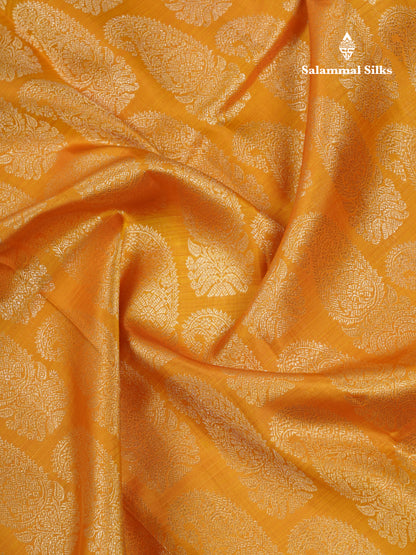 Beautiful Mustard Yellow Bridal Pure Kanjivaram Silk Saree With Traditional Border