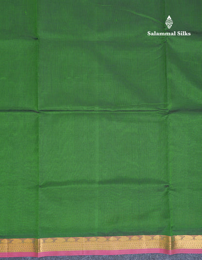 Bottle Green Plain Pure Silk Cotton Saree With Contrast Paalum Pazham Checks Blouse
