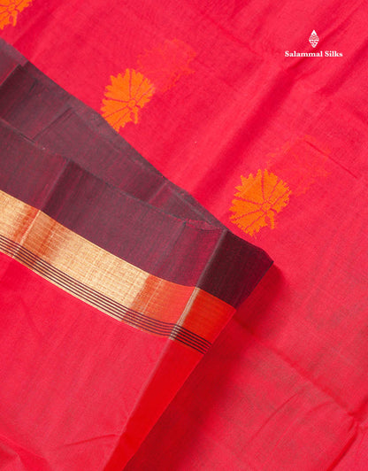 Handloom Pure Cotton Saree -  Dual Tone Red Colour Body With Contrast Black Blouse