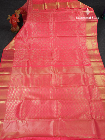 Beautiful Pinkish Peach Bridal Pure Kanjivaram Silk Saree With Traditional Border