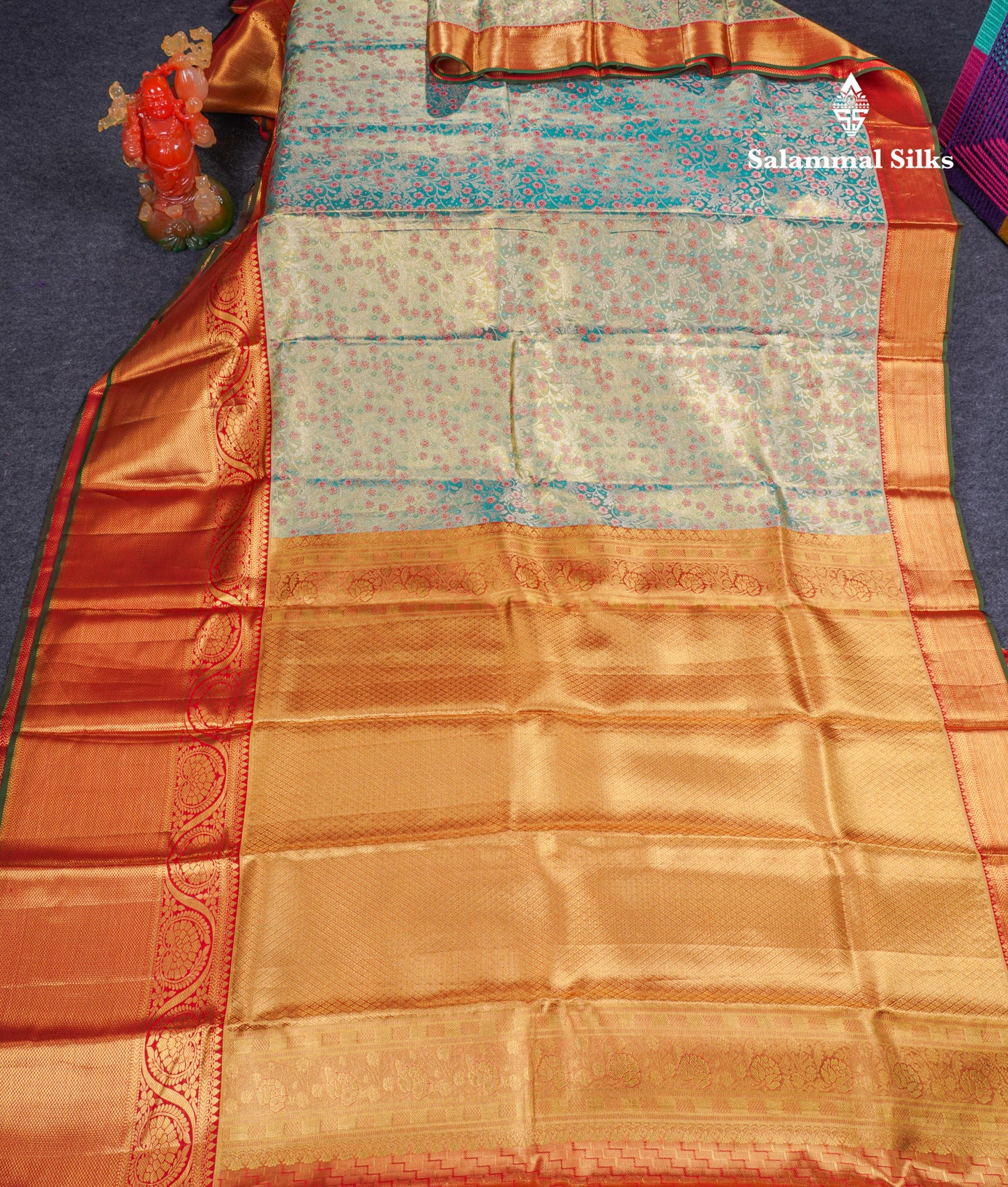 Beautiful Pastel Blue Bridal Pure Kanjivaram Silk Saree With Contrast Chilly Red Traditional Evening Morning Border