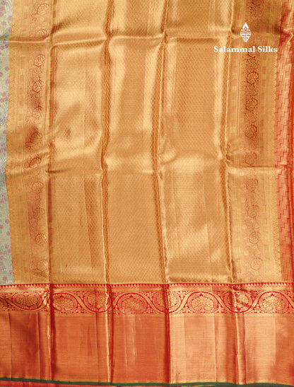 Beautiful Pastel Blue Bridal Pure Kanjivaram Silk Saree With Contrast Chilly Red Traditional Evening Morning Border