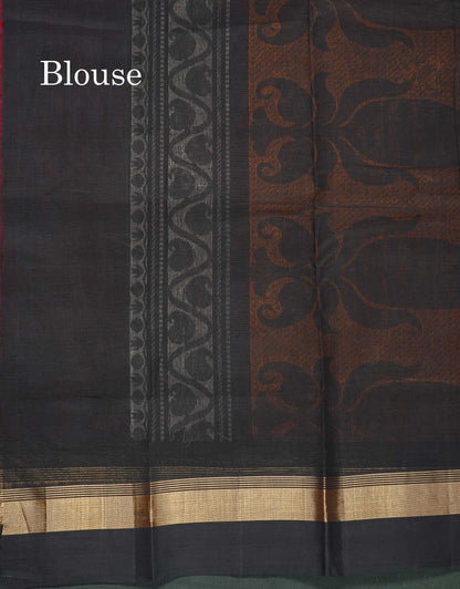 Handloom Pure Cotton Saree -  Dual Tone Red Colour Body With Contrast Black Blouse