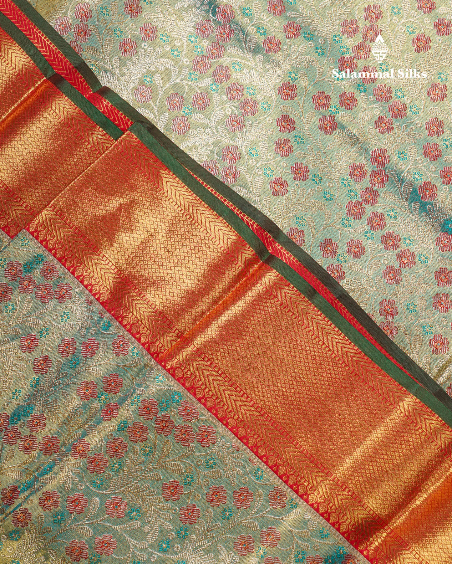 Beautiful Pastel Blue Bridal Pure Kanjivaram Silk Saree With Contrast Chilly Red Traditional Evening Morning Border