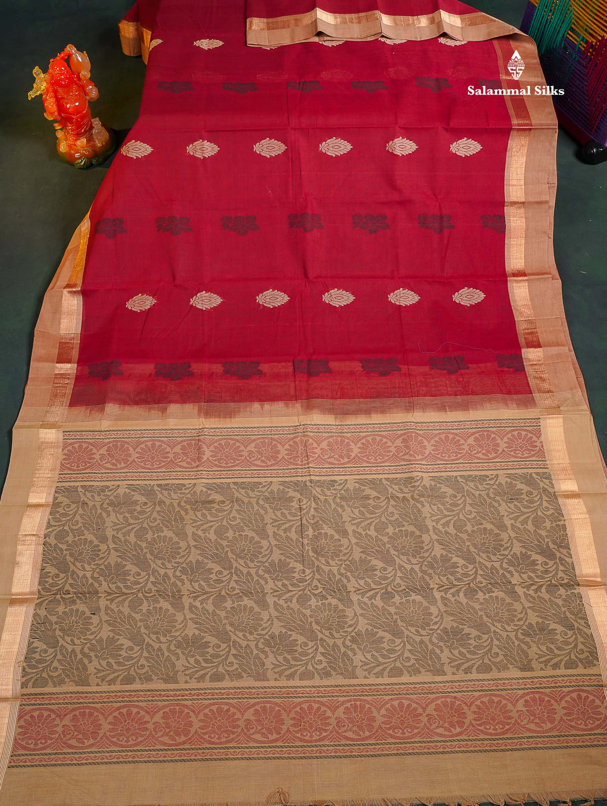 Handloom Pure Cotton Saree -  Maroon  Colour Body With Contrast Sandal Border