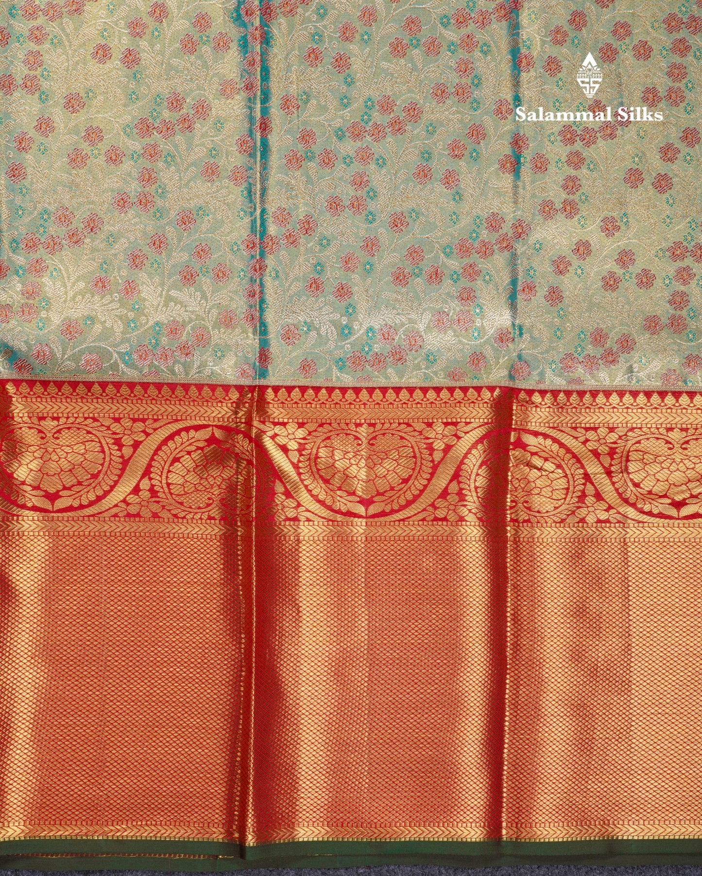Beautiful Pastel Blue Bridal Pure Kanjivaram Silk Saree With Contrast Chilly Red Traditional Evening Morning Border